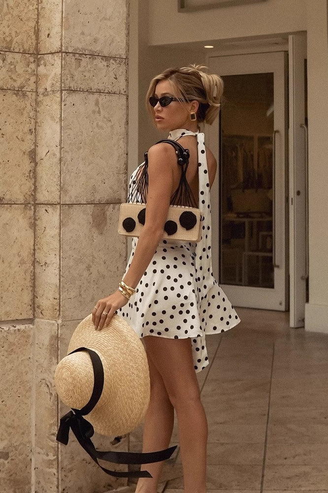 Dot Polka Halter Backless Tie Mini Dress