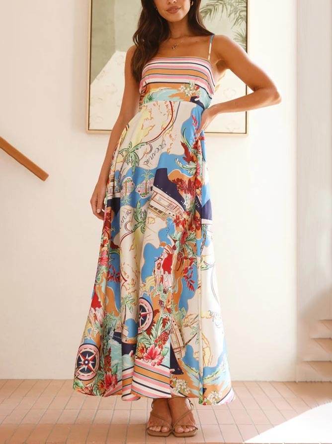 Unique Geographic Bloom Print Midi Dress