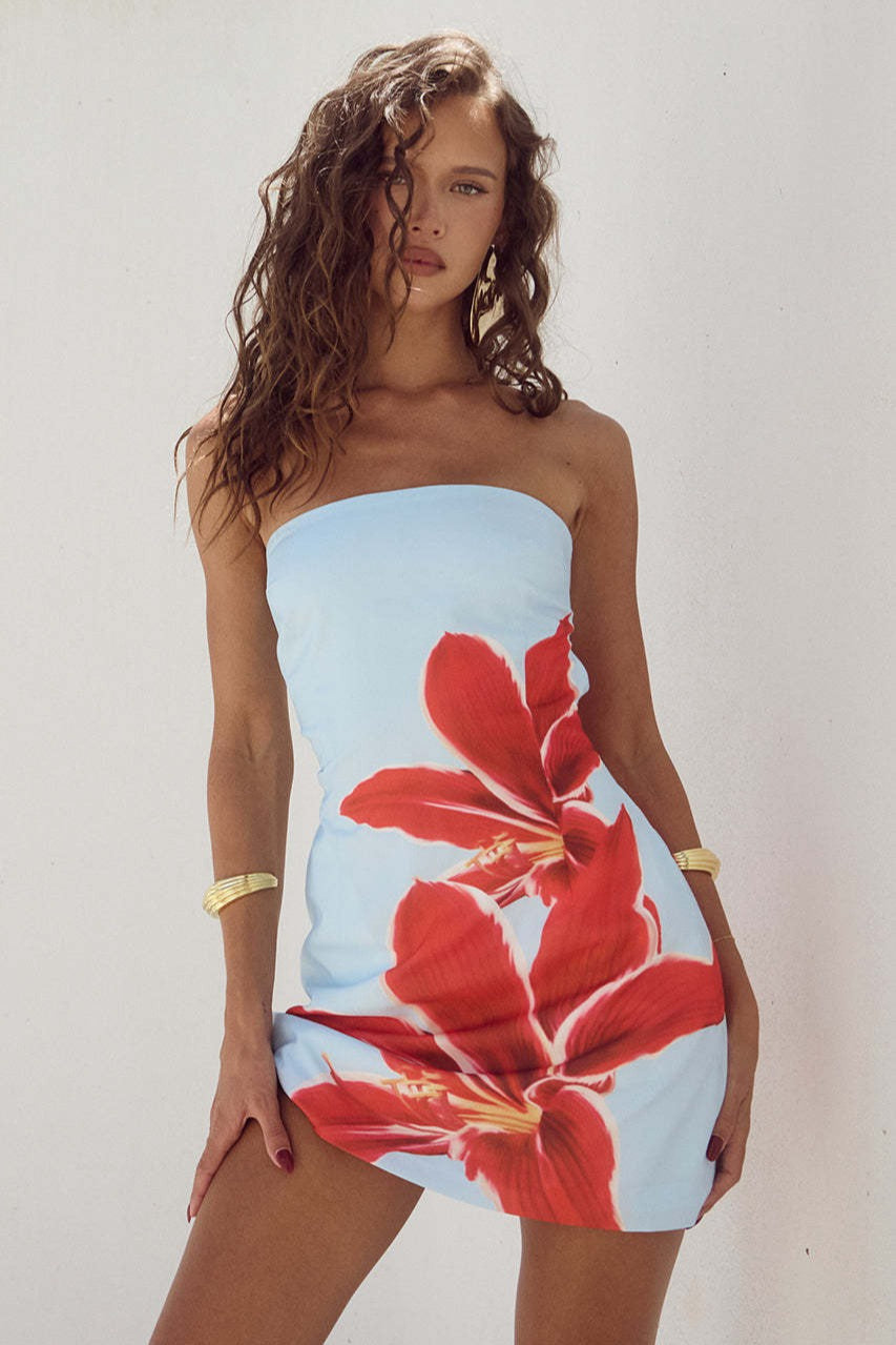 Chic Botanical Tube Bodycon Mini Vacation Dress