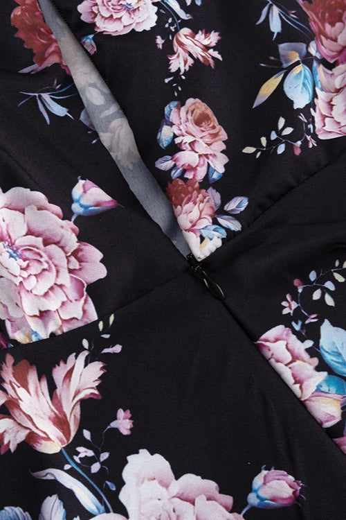 Flared Classic Print Slim Waist Floral Maxi Dress