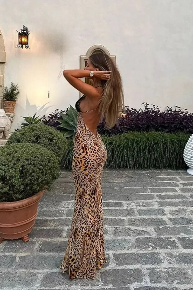 Leopard Edition Print Lace Trimmed Maxi Dress