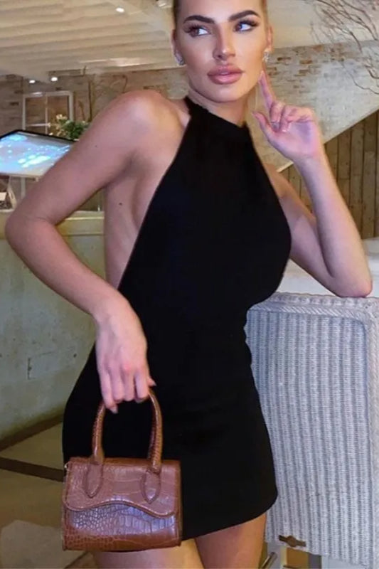 Backless Hollow Halter Mini Dress