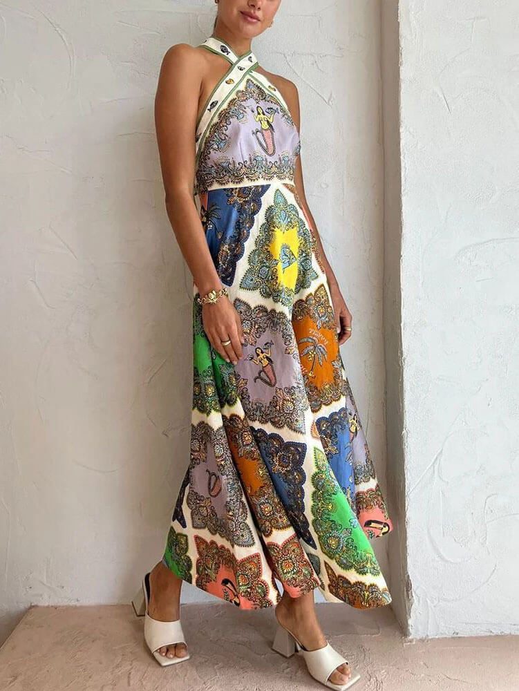 Paisley Satin Bloom Midi Dress