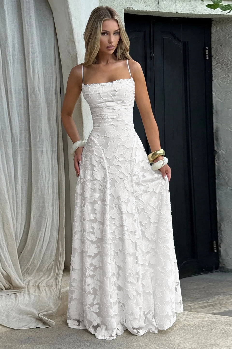 Jacquard Edition Cami Backless Maxi Lace Dress
