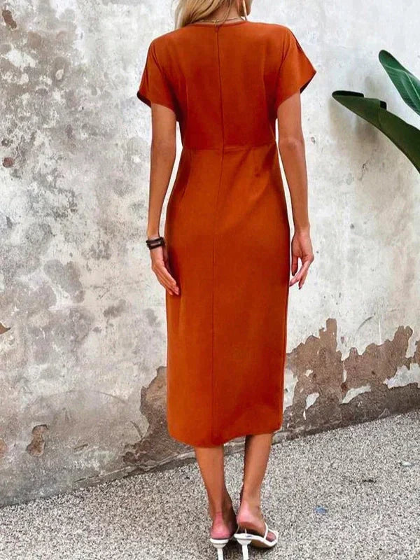 Exclusive Abigail Chic Midi Dress with a V Neck Evening Wear Edit