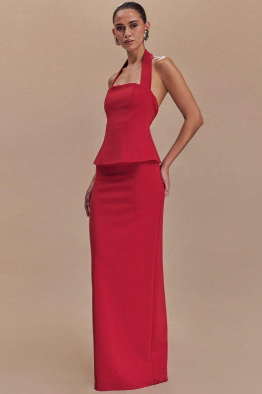 Solid Halter Backless Maxi Elegant Dress