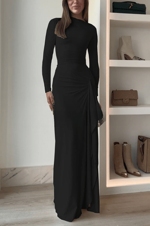 Valeria Long Sleeve Draped Maxi Dress for Women Romantic Gentle Style