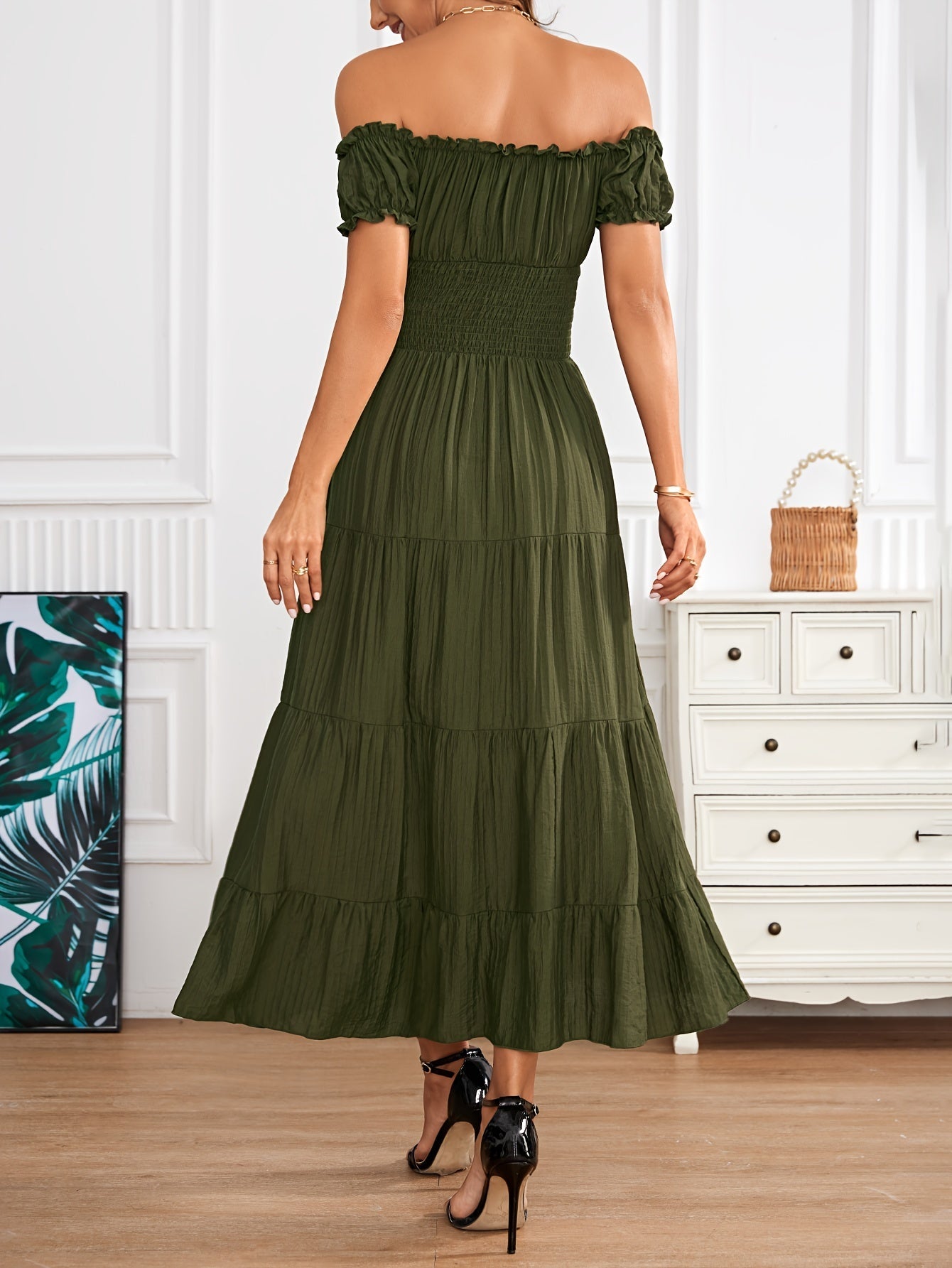 Amparo Refined A-line Maxi Dress with Off-shoulder and Smocking