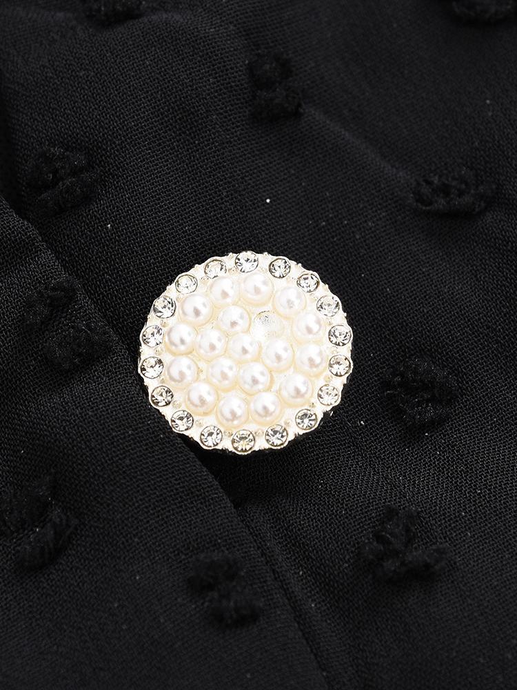 Relaxed Black Button Embellished Mesh Dress