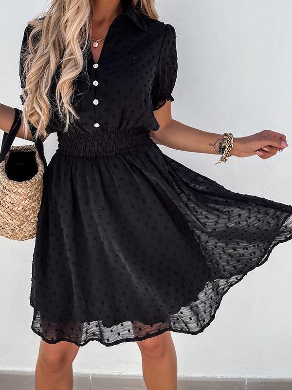 Relaxed Black Button Embellished Mesh Dress