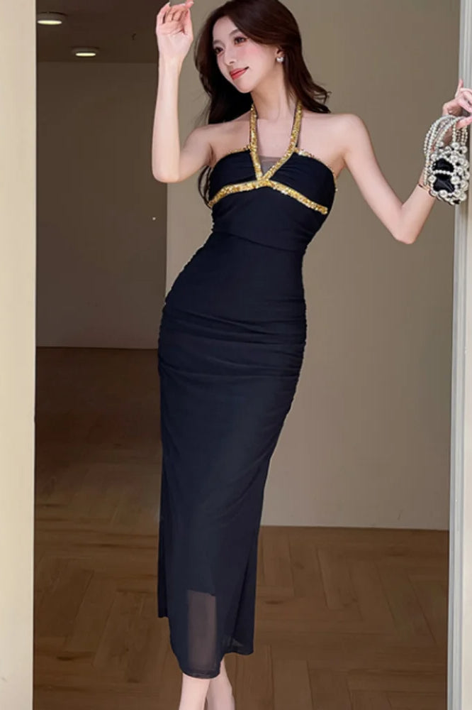 Halter Diamond Bodycon Midi Dress