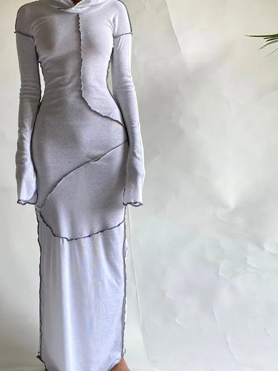 Hoodie Patchwork Slit Midi Dress