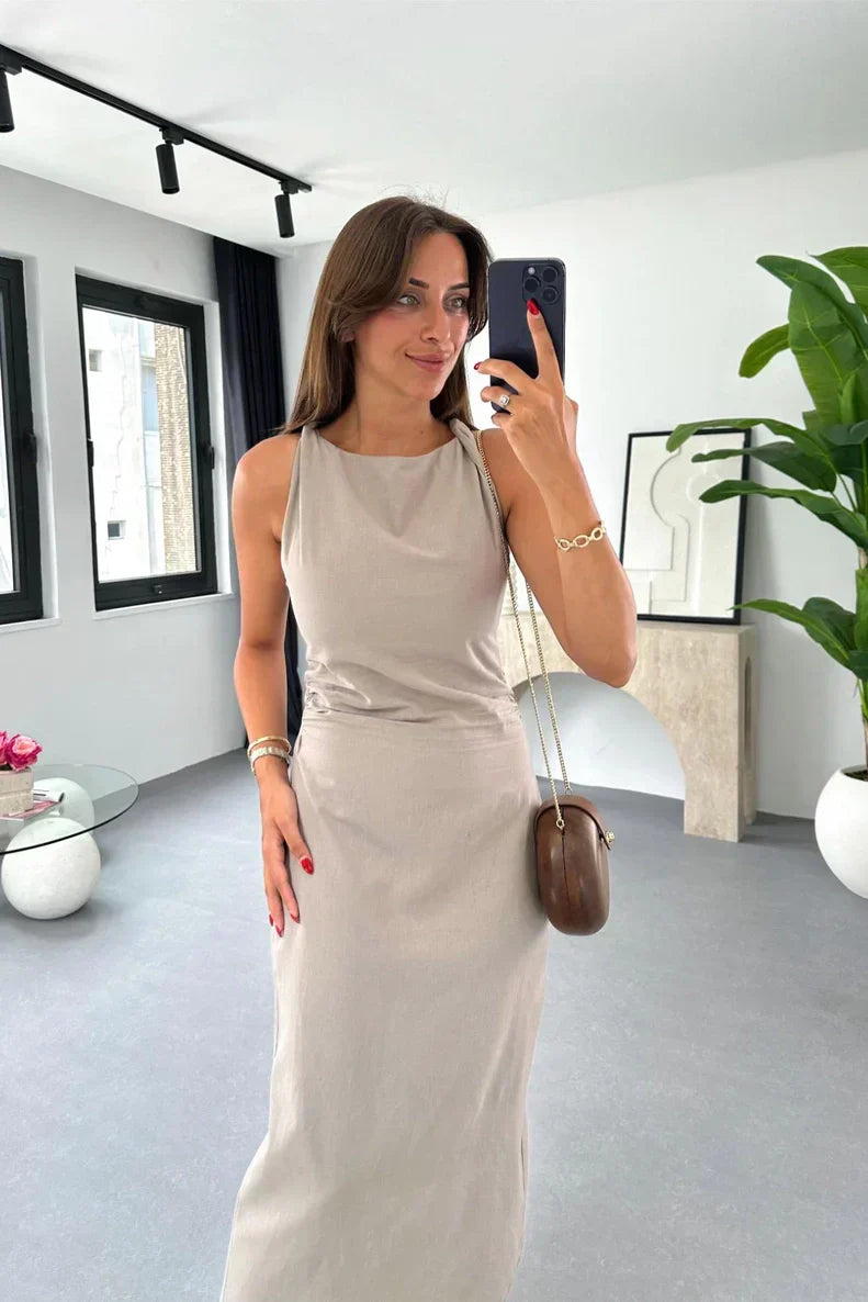Alexandra Minimalist Open-Shoulder Midi Dresses Statement Occasion Edit