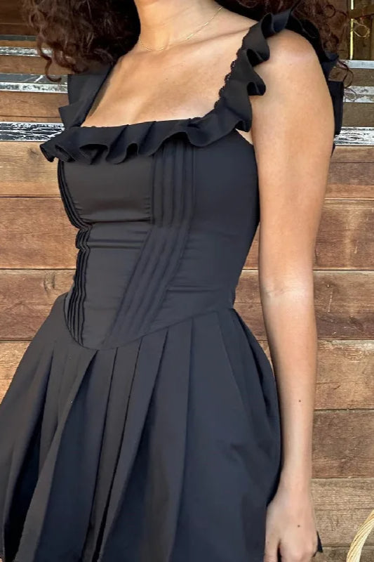 Neck Square Ruffle Mini Dress