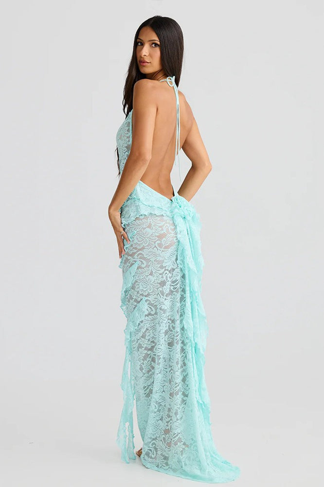 Backless Edition Lace Halter Maxi Dress