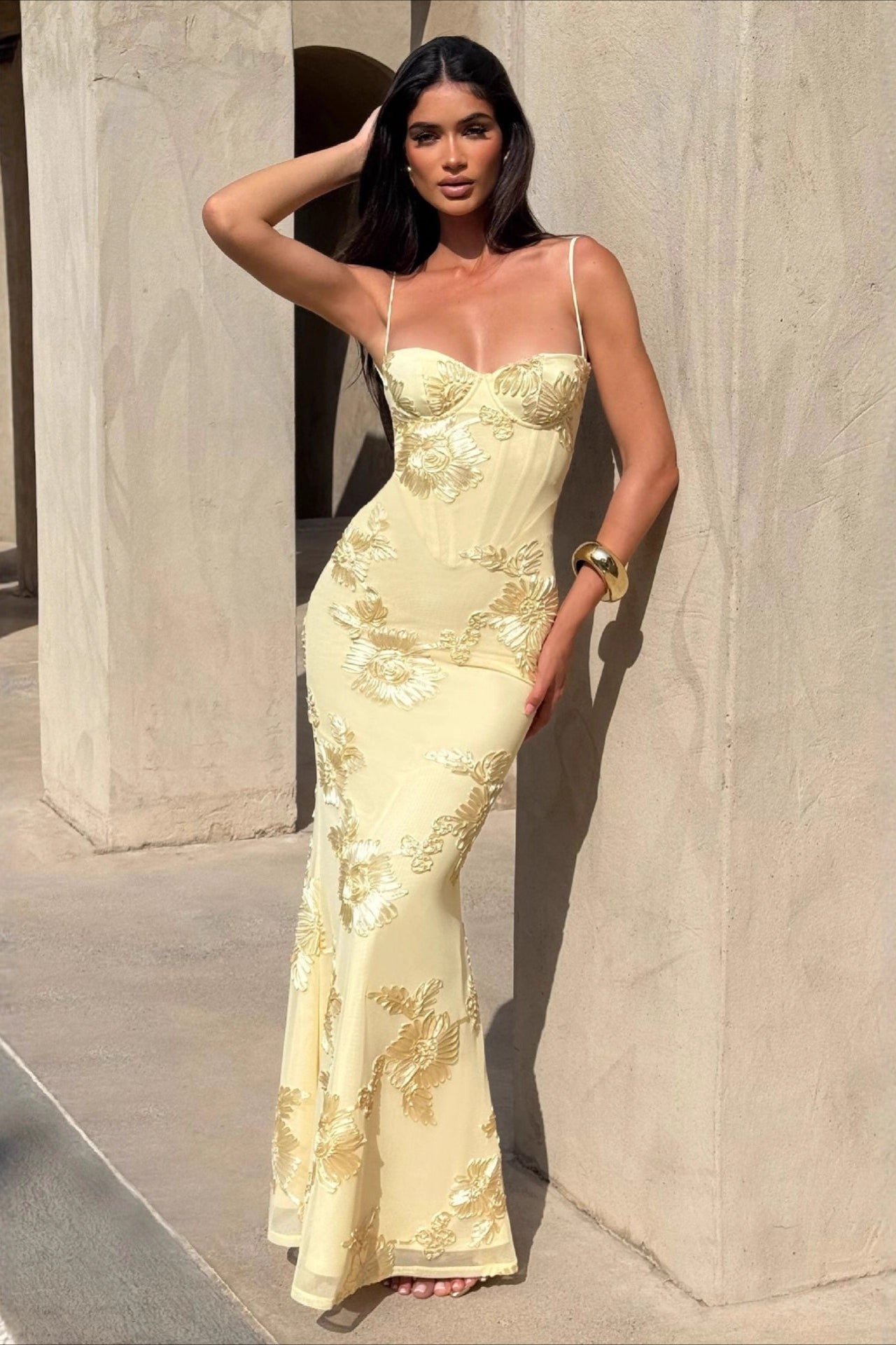 Bloom Applique Backless Maxi Formal Dress