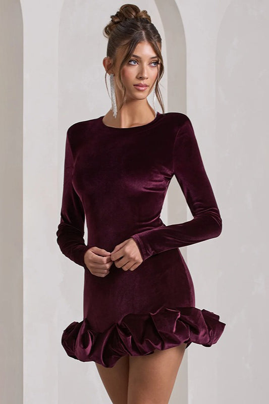 Ruched Velvet Hem Mini Dress