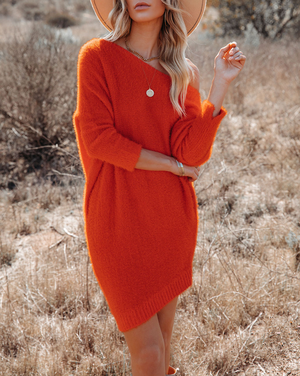Asymmetrical Cecelia Knit Sweater Dress Red Orange FINAL