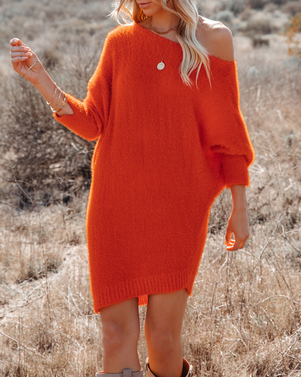Asymmetrical Cecelia Knit Sweater Dress Red Orange FINAL