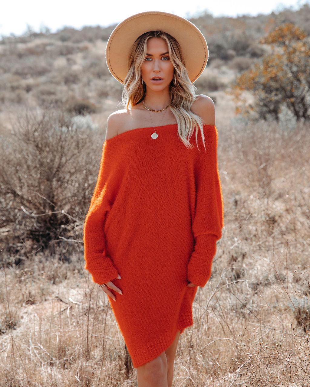 Asymmetrical Cecelia Knit Sweater Dress Red Orange FINAL
