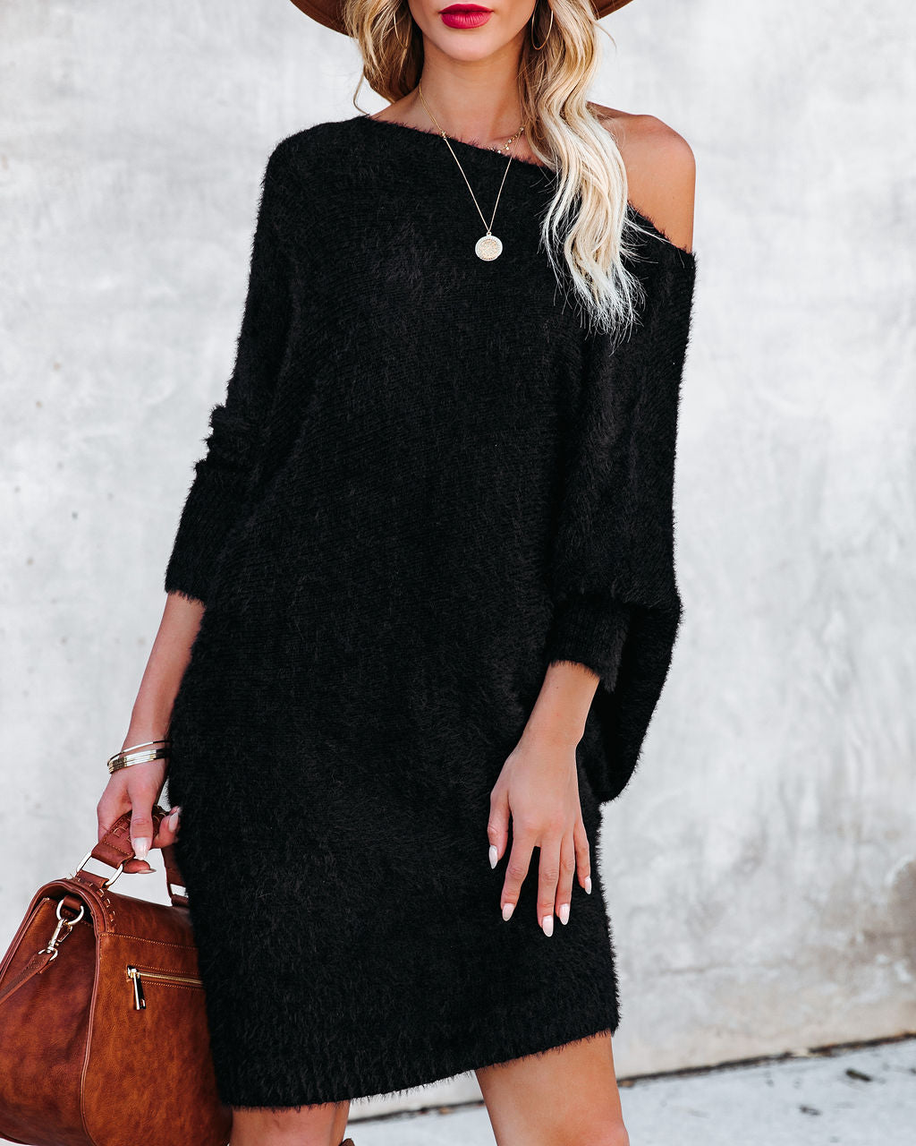 Asymmetrical Cecelia Knit Sweater Dress Black FINAL