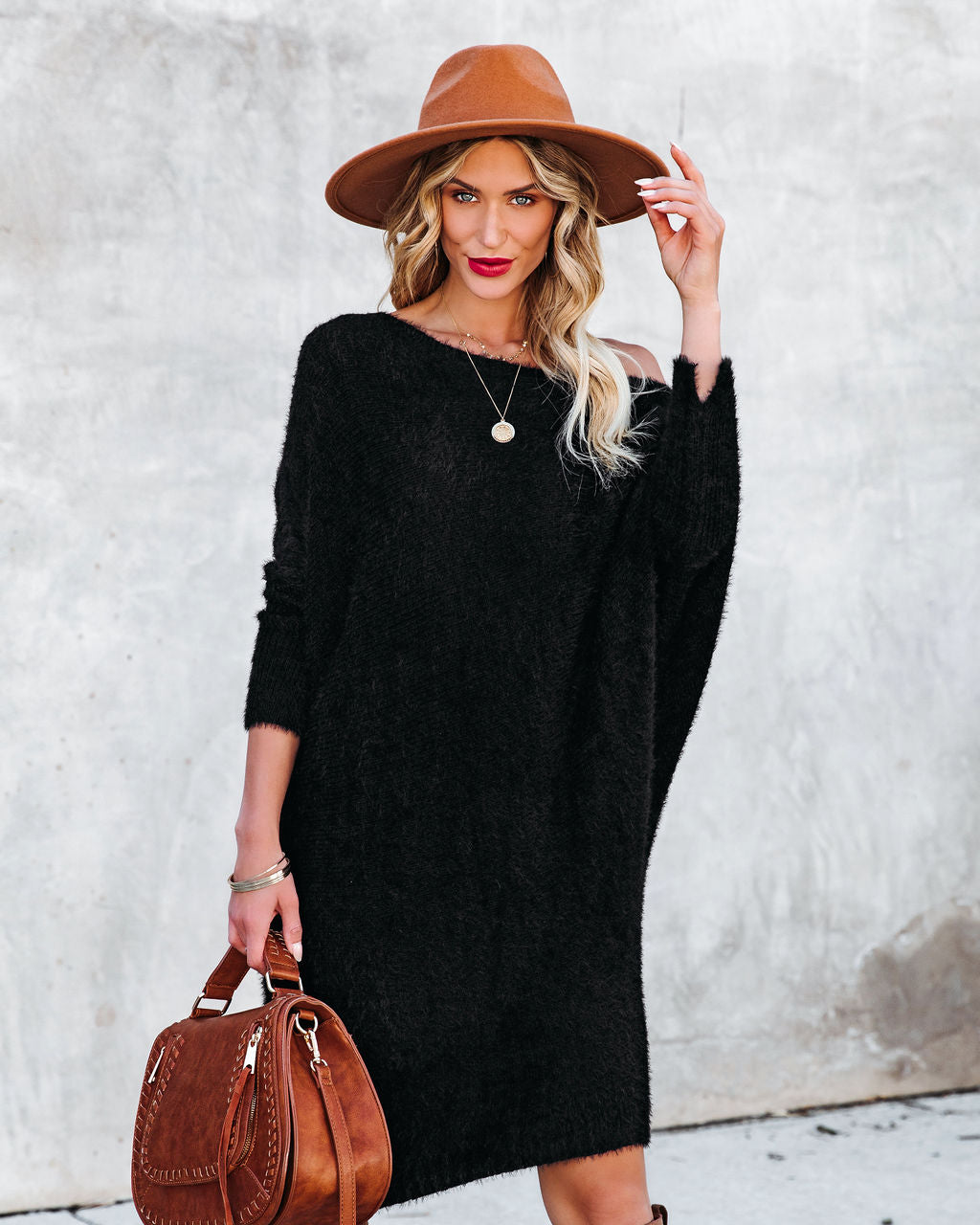 Asymmetrical Cecelia Knit Sweater Dress Black FINAL