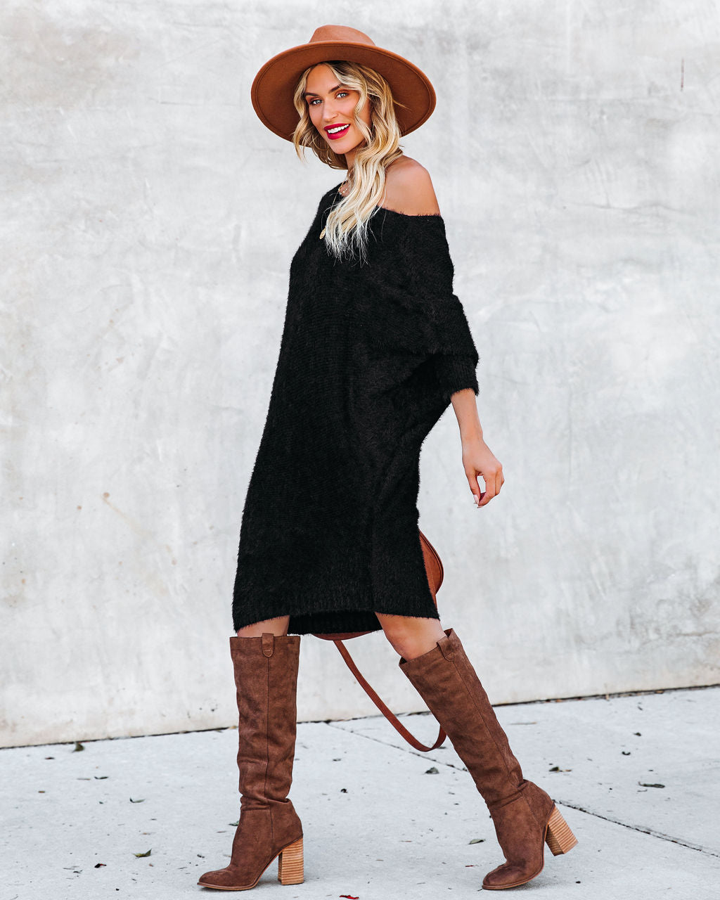 Asymmetrical Cecelia Knit Sweater Dress Black FINAL