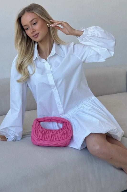 Sleeve Puff Buttoned Mini Dress