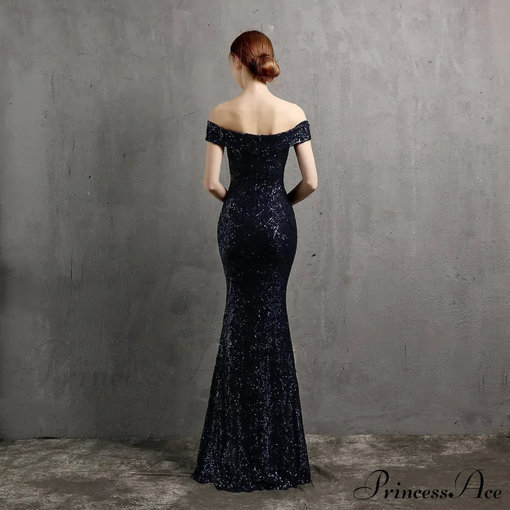 Clara Glitter Off the Graceful Shoulder Split Dress For Prom