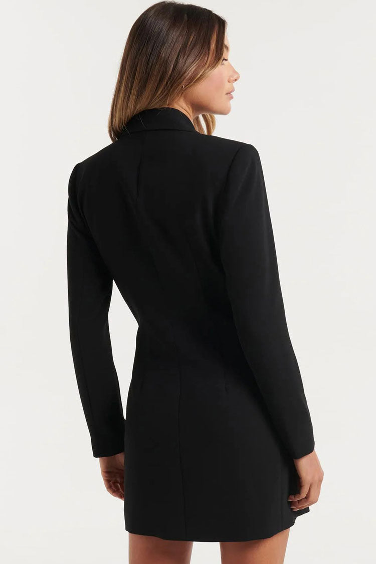 Traditional Lapel Collar Double Breasted Blazer Mini Dress - Black