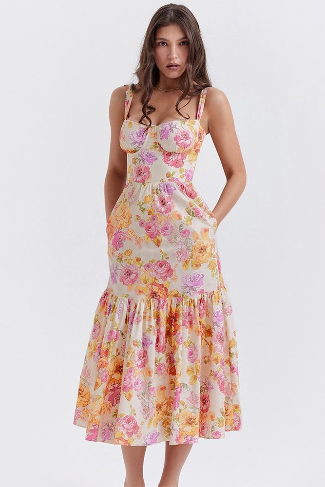 Premium Guadalupe Flared Midi Dress with Print Chic Silhouette Collection