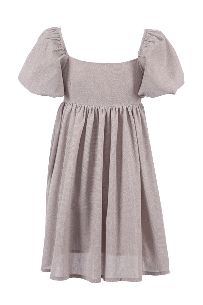 Pretty Puff Sleeve Square Neck Linen Babydoll Mini Dress - Khaki