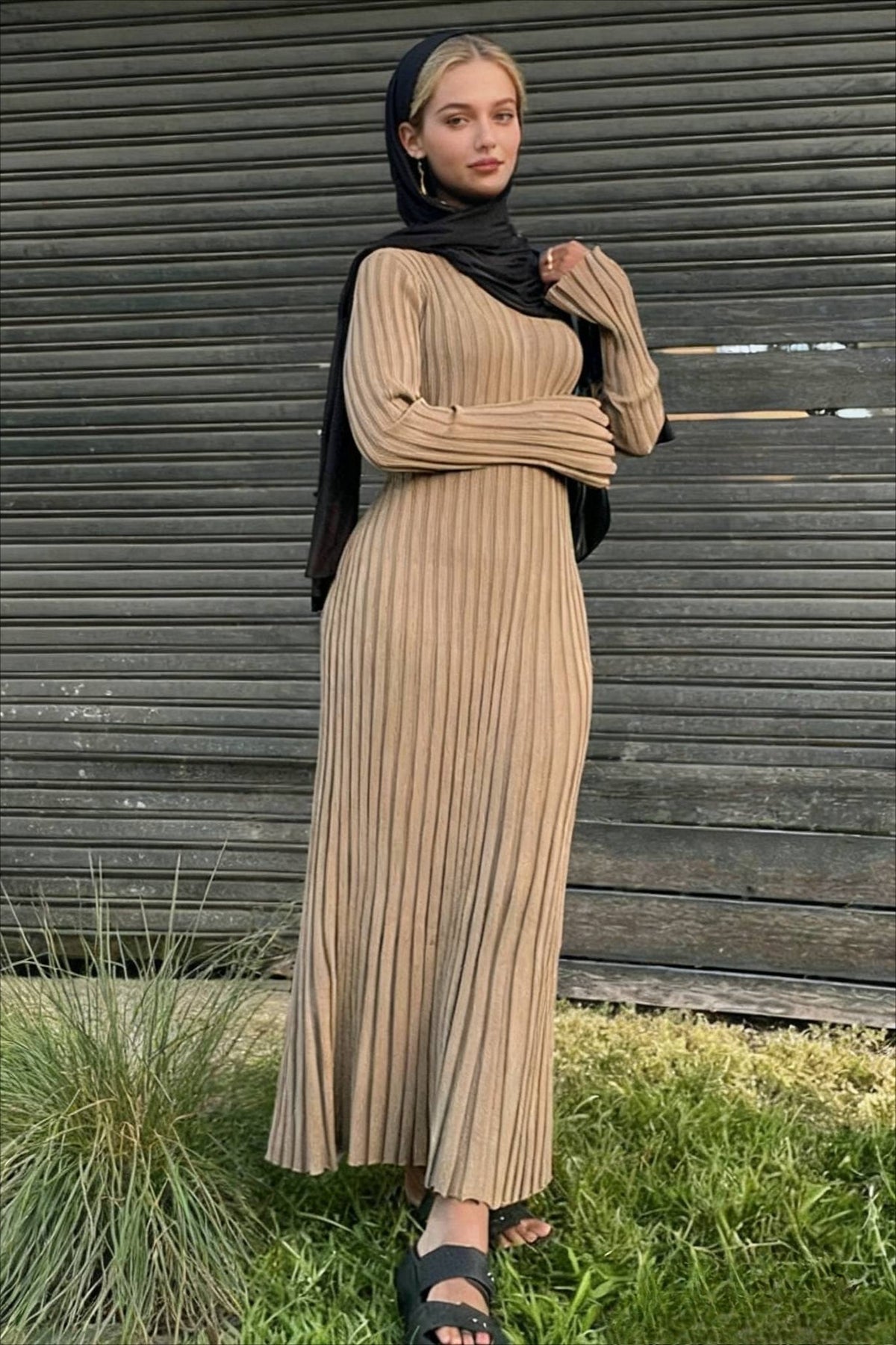 Knit Ribbed Tie Waist Dress