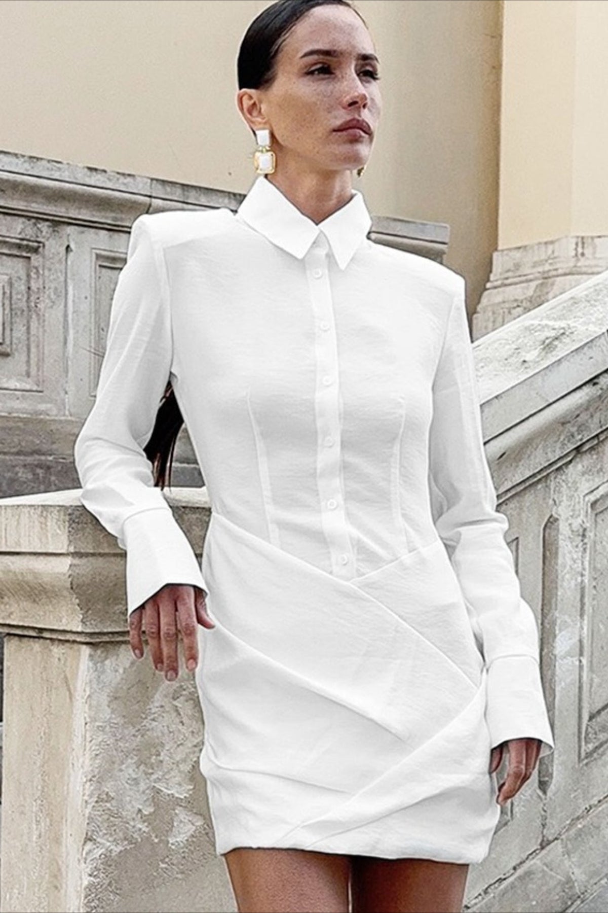 Shoulder Padded Shirt Midi Dress