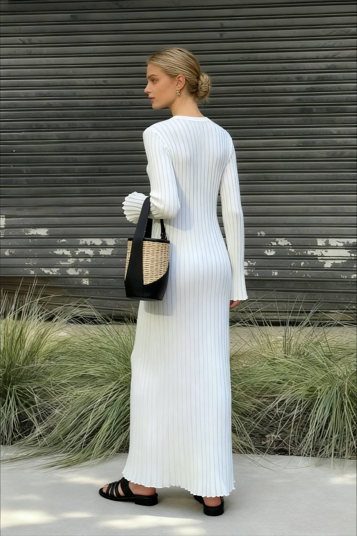 Knit Ribbed Tie Waist Dress