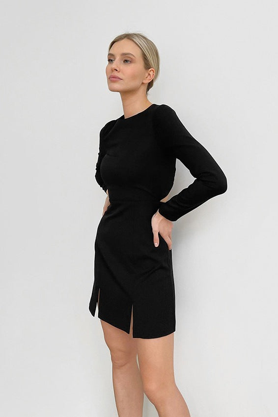 French Timeless Cutout Black Mini Dress