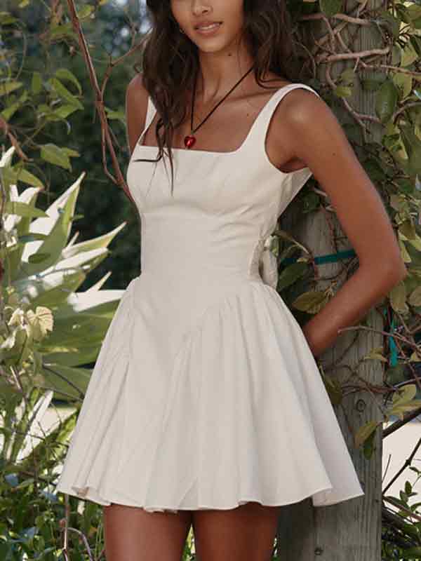 Backless French Lace Up Mini Dress with Tie Back