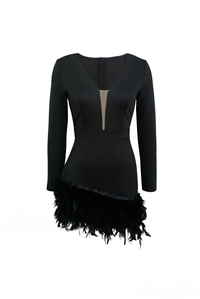 Neck V Feather Pack Mini Dress
