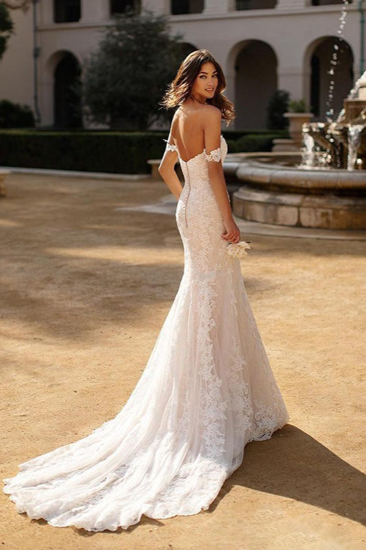 Retro Off Shoulder A Line Wedding Dress