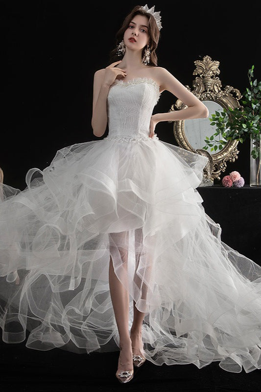 Retro Royal Strapless Tulle Ball Gown Wedding Dress