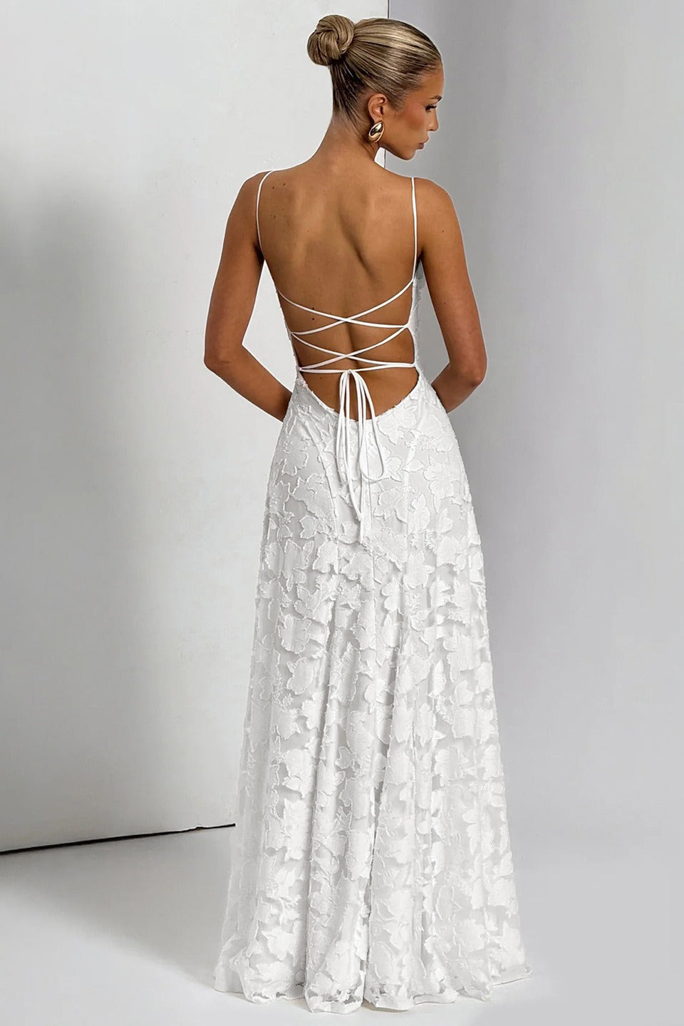 Jacquard Edition Cami Backless Maxi Lace Dress