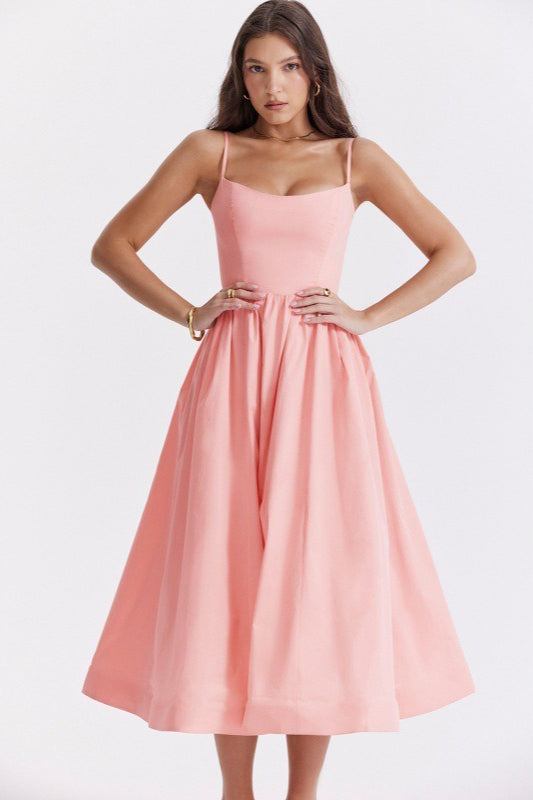 Solid Chic Backless Spaghetti Strap Swing Prom Dress