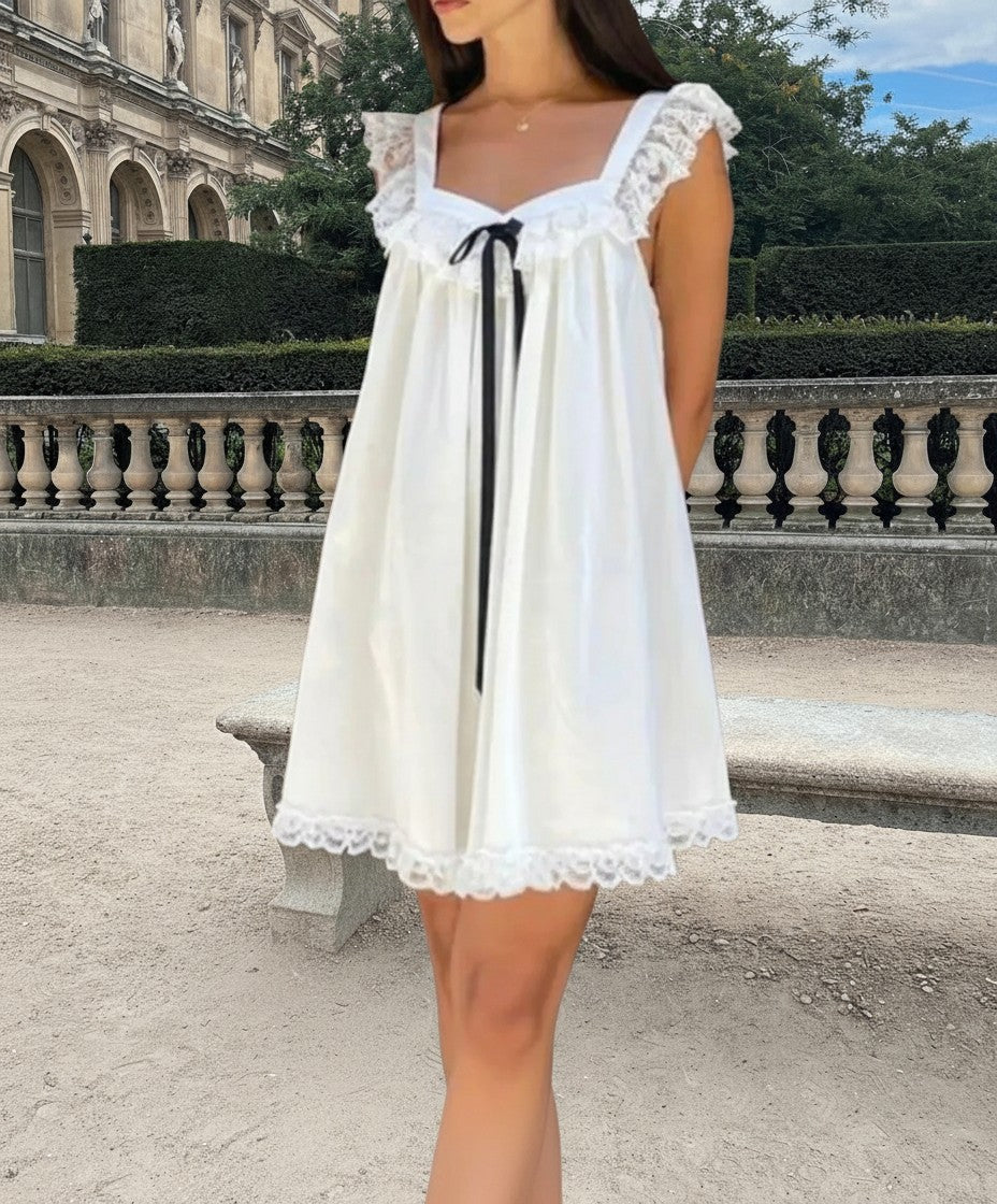 Bow Ribbon Babydoll Mini Dress