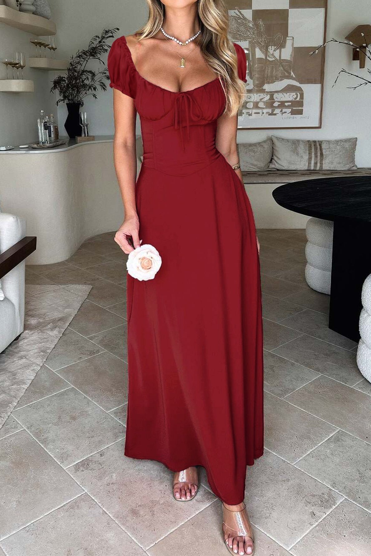 Ruched Edition Puff Sleeve Maxi Work Dress