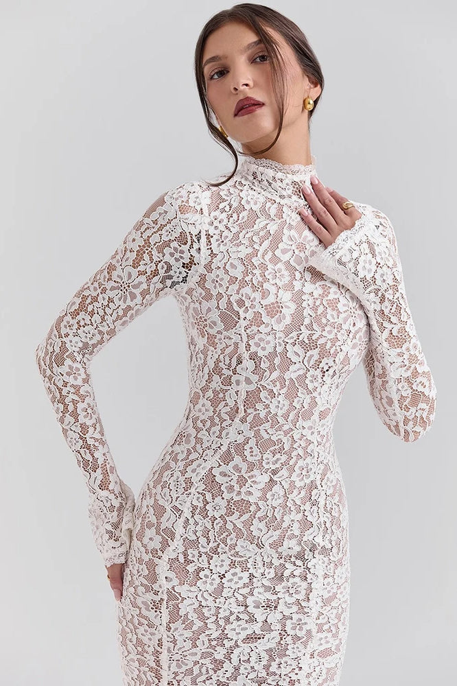 Long Lace Sleeve Midi Dress