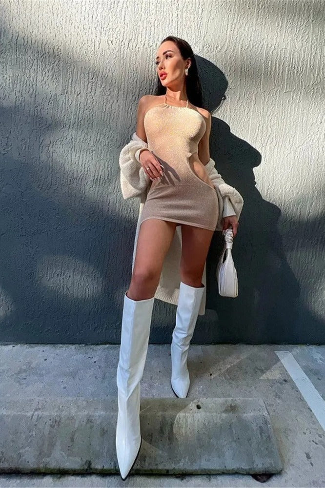 Hollow Backless Out Mini Dress