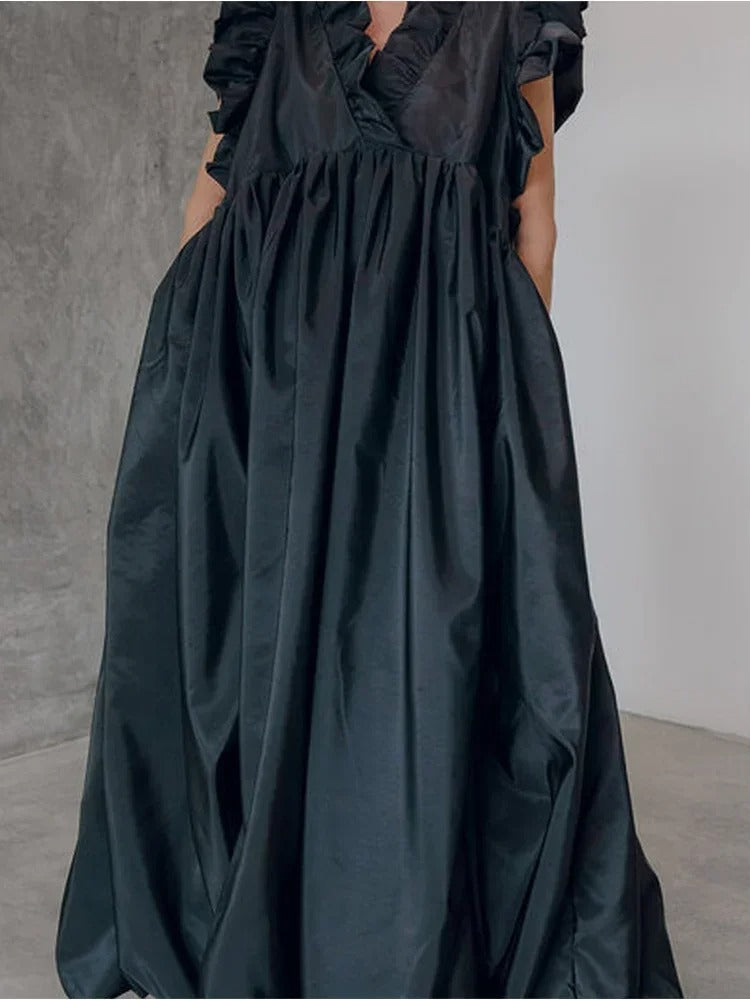 Gema Refined Maxi Dress with Ruffle Sleeves for Women Stylish Outfit