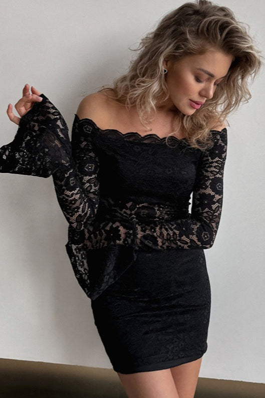 Shoulder Off Lace Bodycon Mini Dress