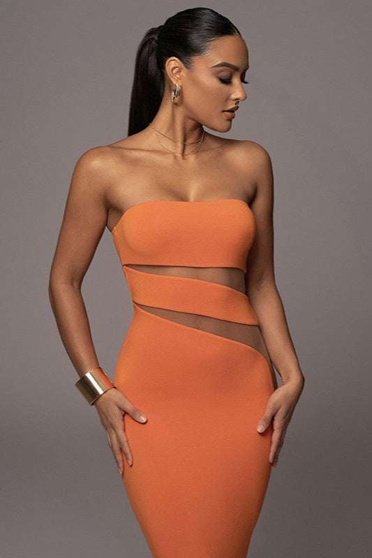 Cutout Strapless Bodycon Midi Dress