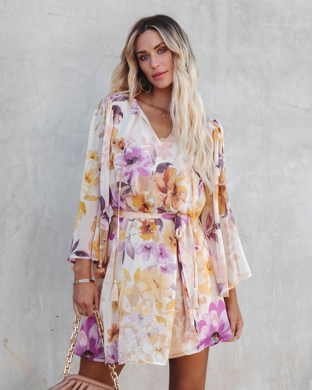 Damaya Bloom Chiffon Tassel Dress